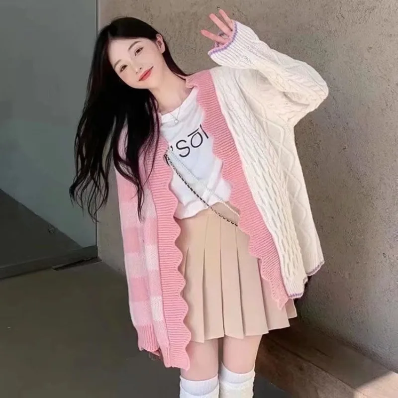 Vest voor dames Geruite kleding Verkoop 2025, Trend Top met lange mouwen Mode Jeugd Kantoorkleding Blauwe gebreide trui Vrouw