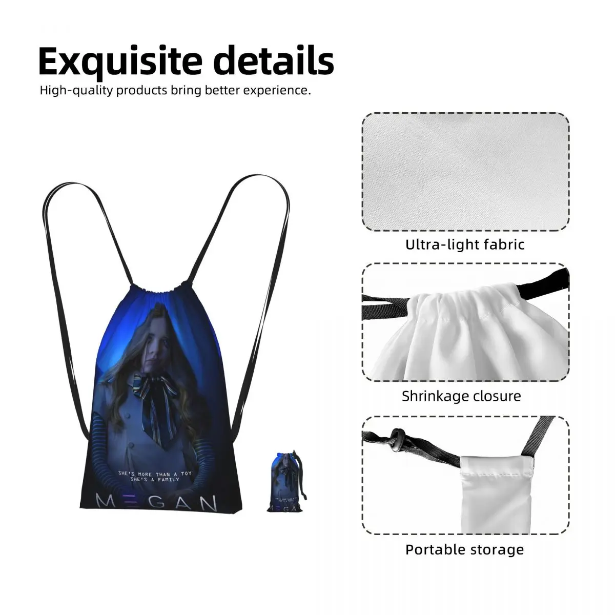 Run From M3Gan Thriller Drawstring Backpack hiking cycling Bag Portable Travel Drawstring Bag for Men Women