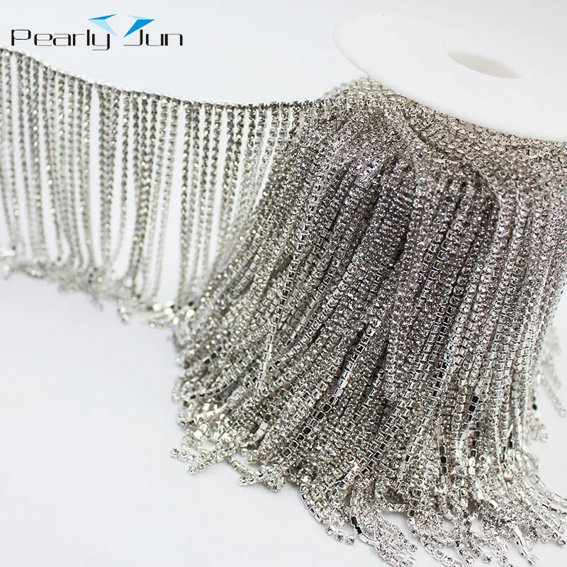 1/5 Yards 8/10/12cm Luxury Diamond Tassel Metal Chain Rhinestone Trim Coat Bags Dress Shoes Webbing DIY Sewing Accessories ML074