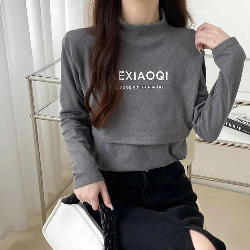 

Весенне-осенняя одежда для беременных, водолазка, теплая футболка с длинными рукавами, топы для кормления, одежда для кормления грудью для беременных женщин