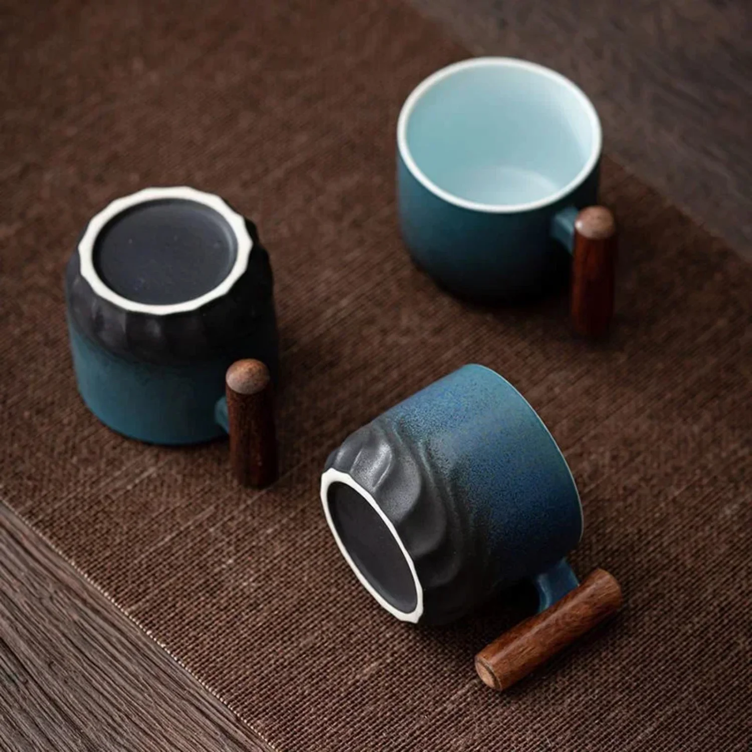 Exquisite Retro Coffee Cup Ceramic Filter Tea Mug Handmade Wooden handle Solid Color Gradient Glaze Coffee Cup TeaCup  Office