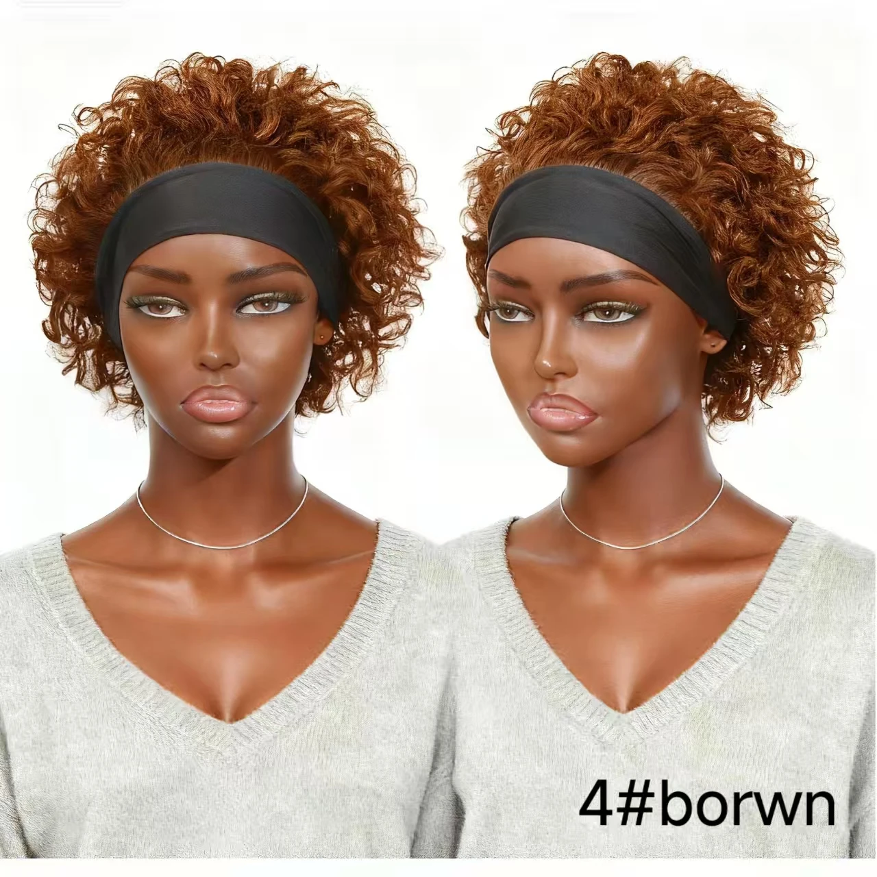 

Цветные человеческие волосы, повязка на голову, вьющийся парик с стрижкой пикси для женщин, парики машинного производства