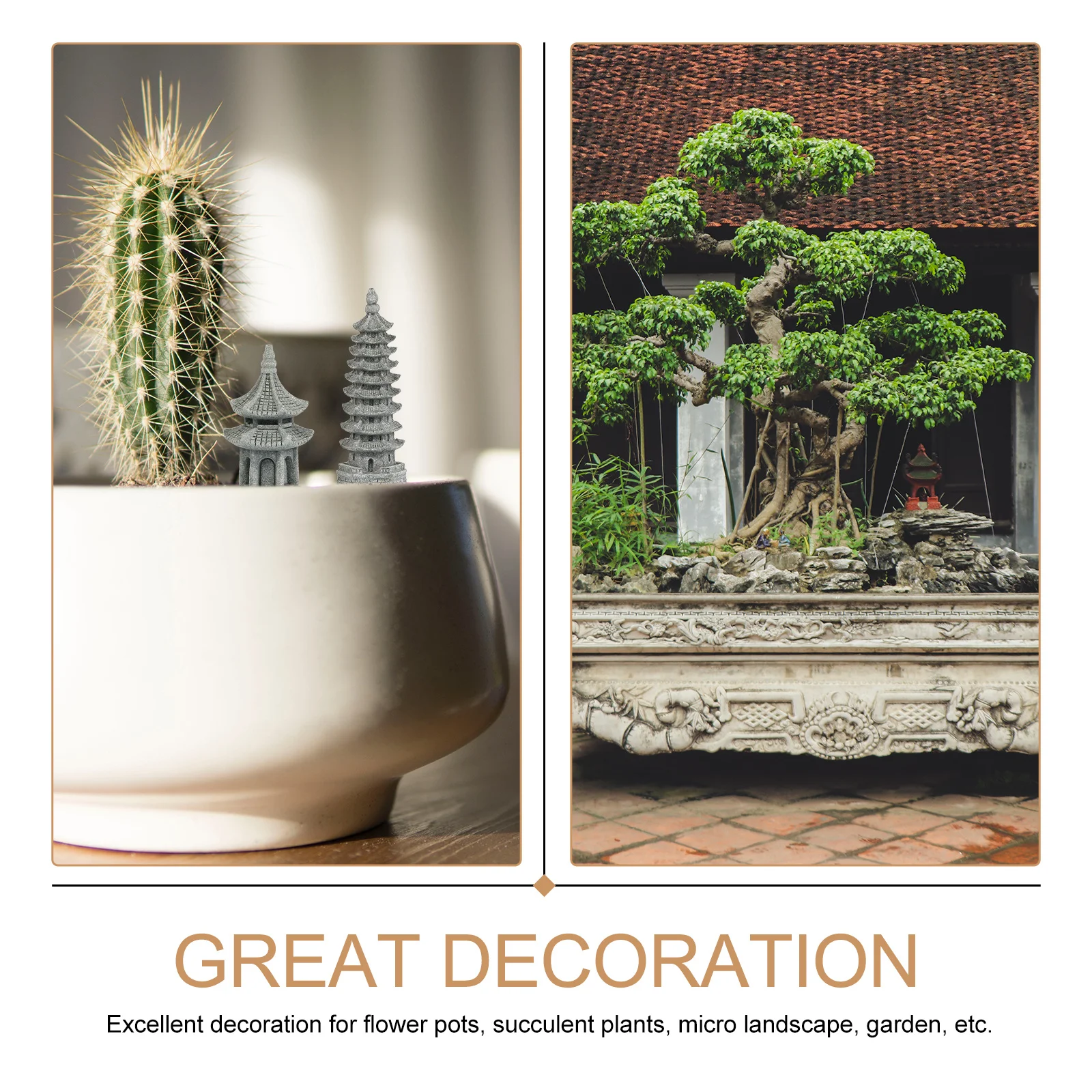 

2Pcs Miniature Tower Figurines Simulation Landscape Garden Ornaments for Flowerpots Bonsai Micro Landscape Decoration