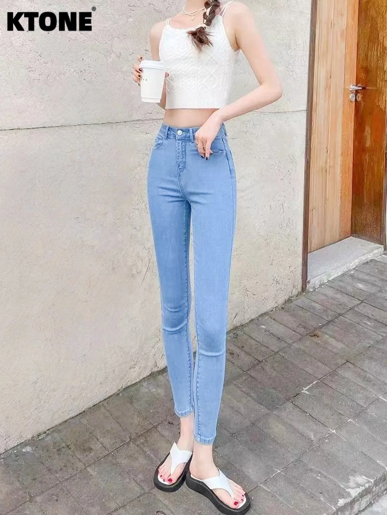 

Harajuku Jeans Blue Slim For Man Minimalist Plain Drip For Dating No accessories or belts included