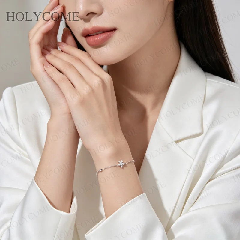 925 Sterling Silber Moissanit Stern Armband Zierliches Kettenarmband Himmlischer Schmuck Geschenk für Frauen Geburtstagsgeschenk – Detail 8