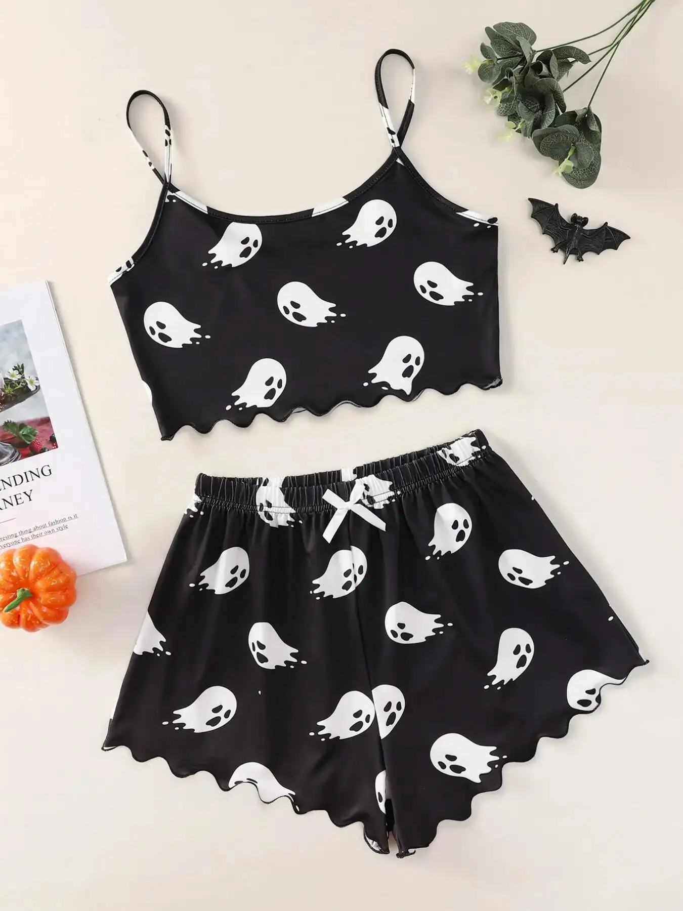 Halloween 2Pcs Sleeveless Pajamas Set Skull Printed Tank Top Camisole Top Shorts Homewear Women's Sleepwear Home Clothes