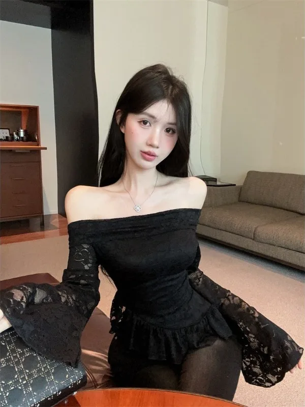 

Женская базовая блузка Pure Desire с кружевом и открытыми плечами, без рукавов, дизайн для ранней осени, с вырезами и расклешенными рукавами, Nicole Rose