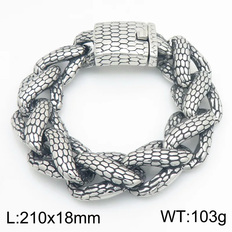 Kalen Schlangenhaut Cuban Link Herrenarmband Punk Schwerer Edelstahl Motorrad-Schmuck Vintage Metall-Accessoire Geschenk Wasserdicht – Detail 2