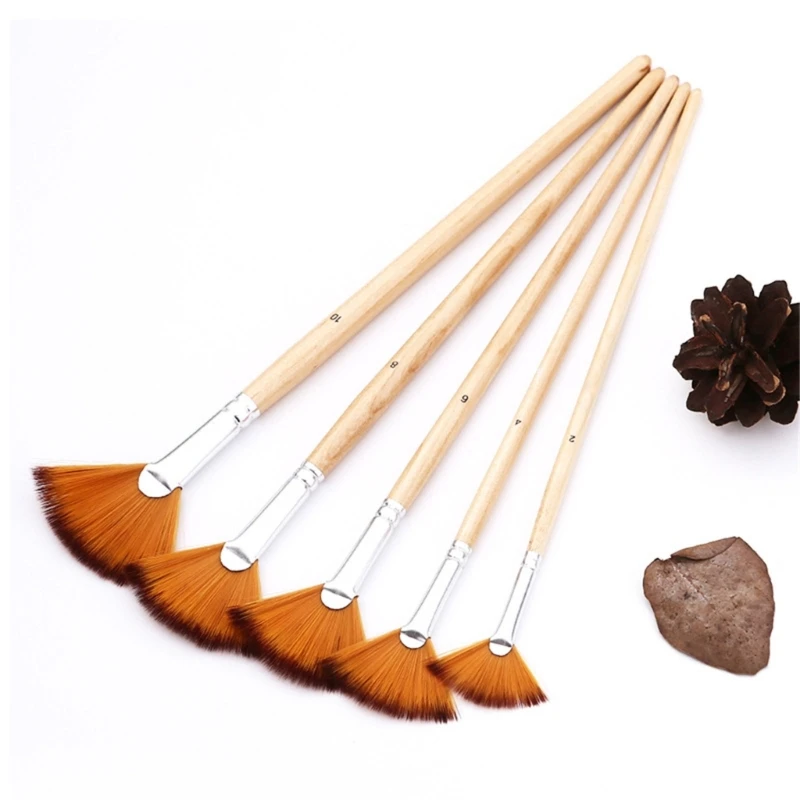 5 Pcs Nylon Hair Painting Brushes Watercolor Fan Brushes Set Artists Paint Brush