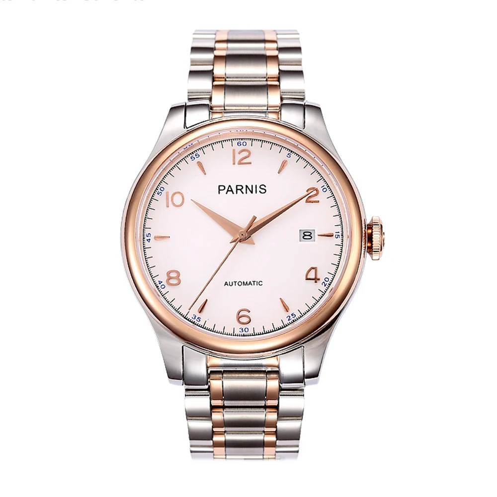 38mm Parnis Miyota Relógio Masculino Automático Pulseira de Aço Inoxidável com Vidro Safira