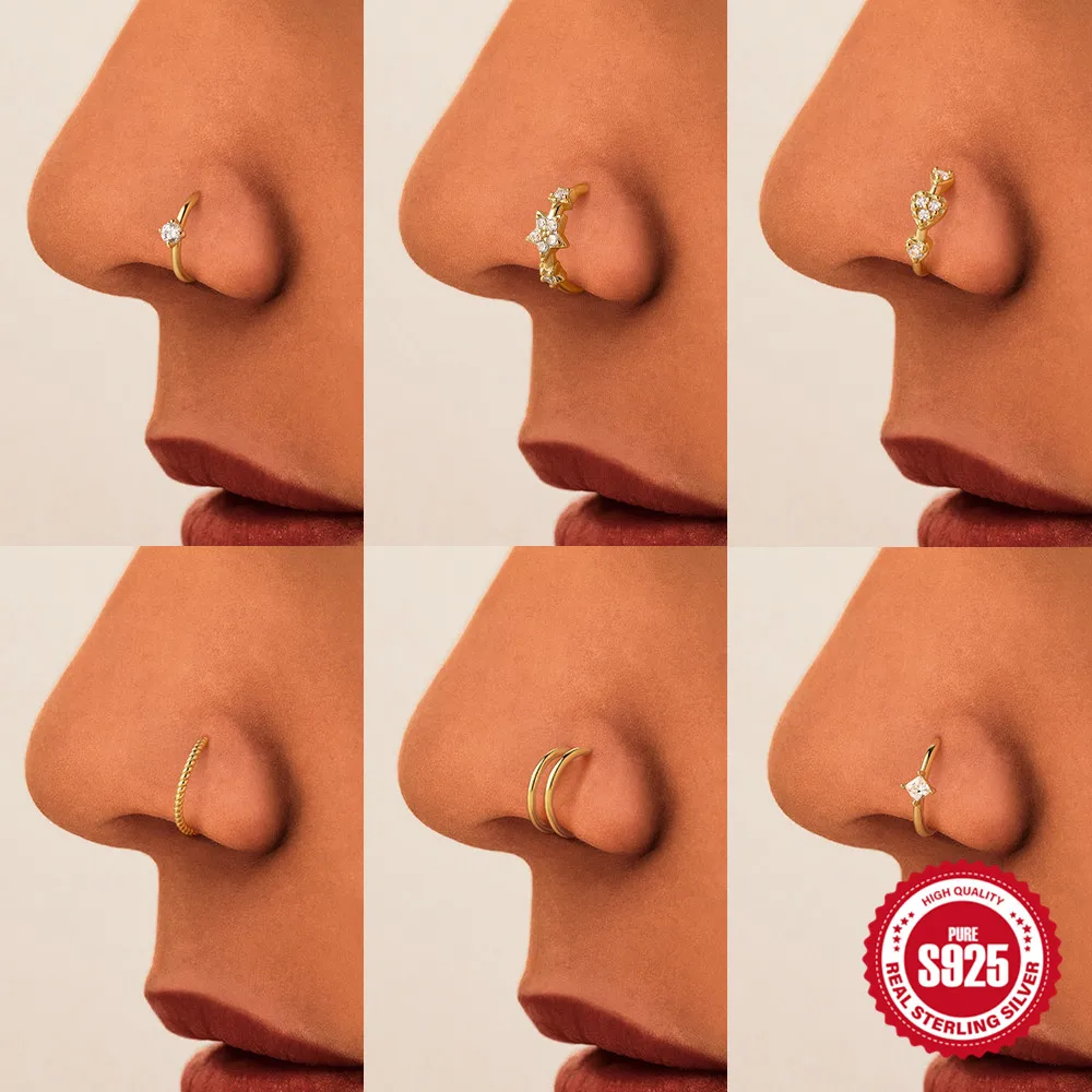 

ROXI Кольцо для носа из стерлингового серебра 925 пробы с цирконом в форме сердца/восьмиугольной звезды для женщин и мужчин, пирсинг для носа, пирсинг для хряща, изысканные ювелирные изделия