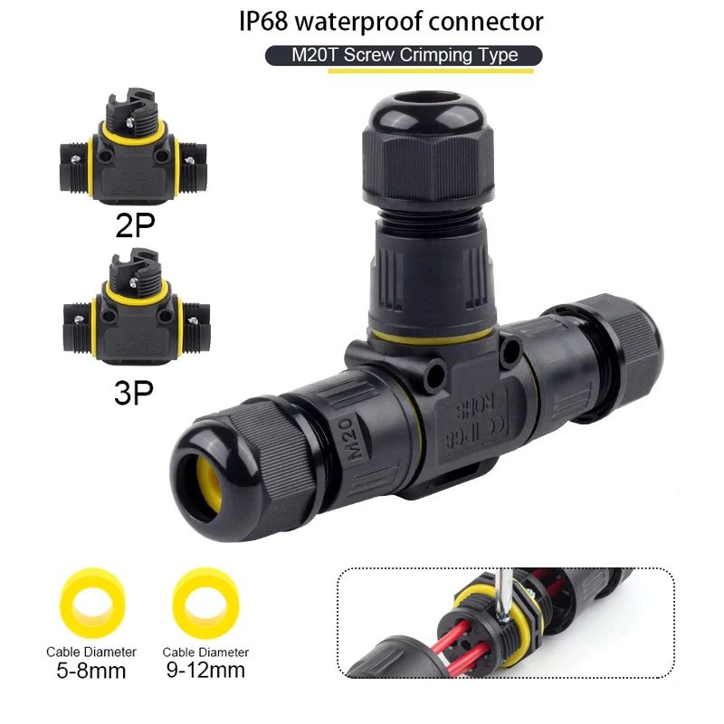 Connettore impermeabile per scatola di giunzione elettrica esterna IP68 M20T adattatore terminale per cablaggio a vite a 2/3 Pin per connettori per