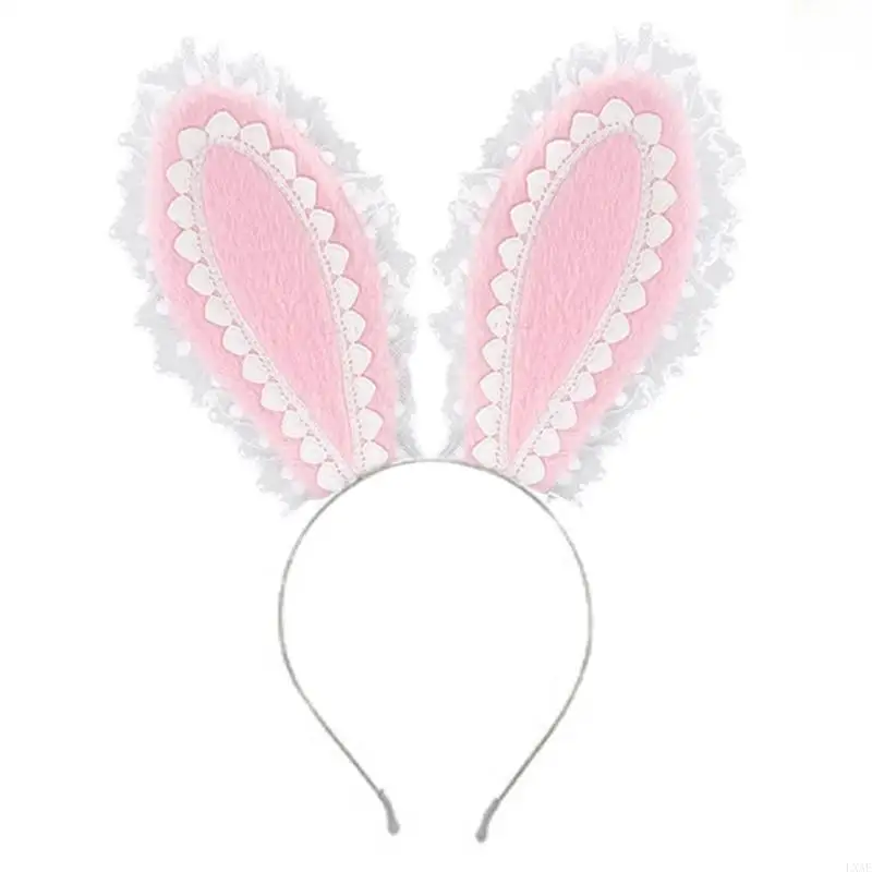 Cosplay Party Hairband Rabbits Ear Hairhoop Lace Ruffle Hair Clip for Women Teens