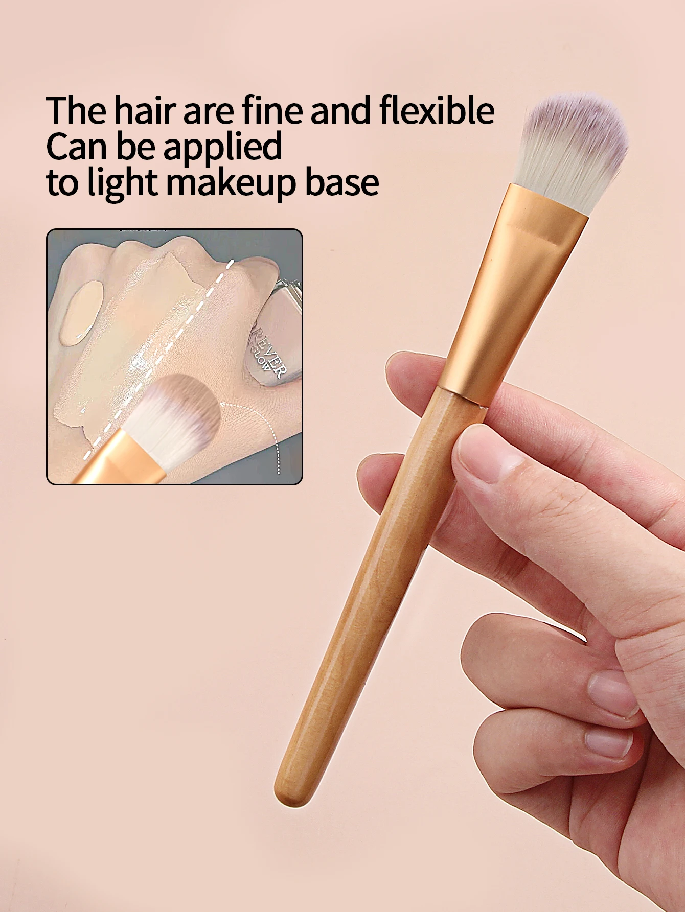 Brocha de base dorada de alta calidad, pincel plano para máscara de lengua, sin rastro, no comer polvo, base ligera, maquillaje líquido bru, 1 unidad