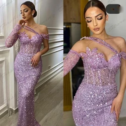 Sexy Party Evening Dresses Female Luxurious Sparkling Beading Elegant Off Shoulder With Sleeves Customized Prom Gowns For Women