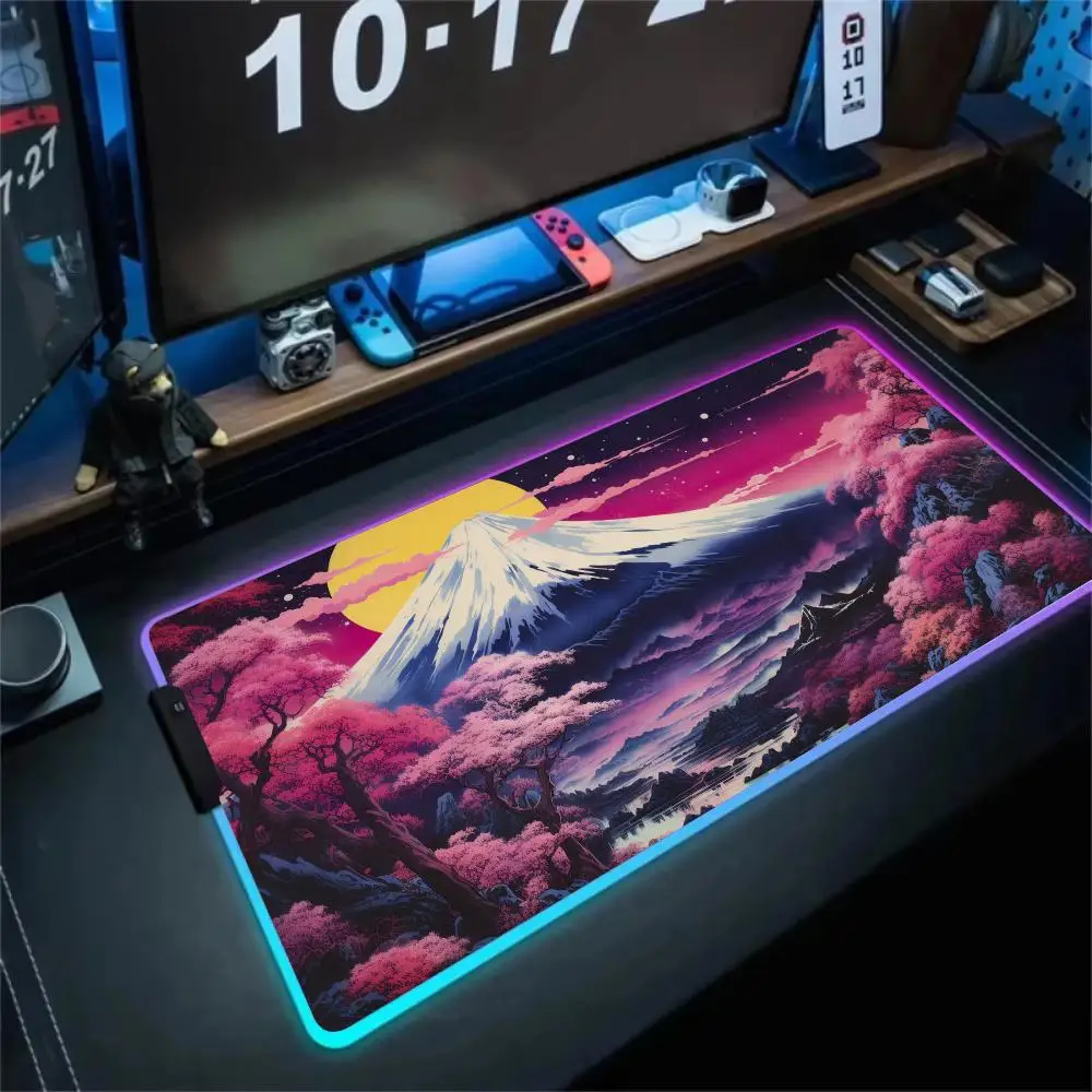 

RGB Mouse pad Digital art of Mount Fuji LED glow game mat rubber anti-slip Desk Mat gamer pc accessories Gaming keypad mousepad