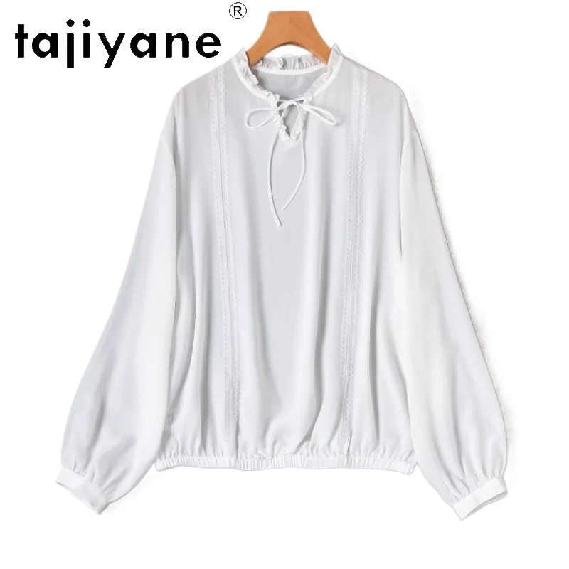 

TAJIYANE 100% Mulberry Silk White Blouse Women Casual Lantern Sleeve Blouses Real Silk Spring Tops Woman Clothes 2026 рубашка
