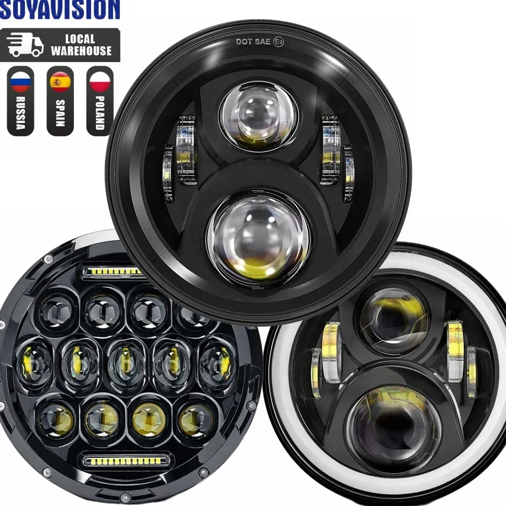 لادا نيفا 4x4 سوزوكي الساموراي 7 "LED DRL H4 هالو المصابيح الأمامية ل VAZ 2101 7 بوصة LED المصابيح الأمامية مع حلقة هالة العنبر بدوره إشارة