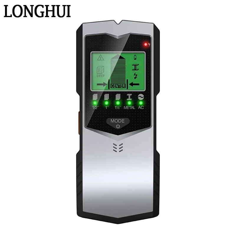 

SH401 5 In 1 Metal Detectors Find Metal Wood Studs AC Cable Wires Depth Tracker Wall Scanner Stud Green Backlit LCD HD Display