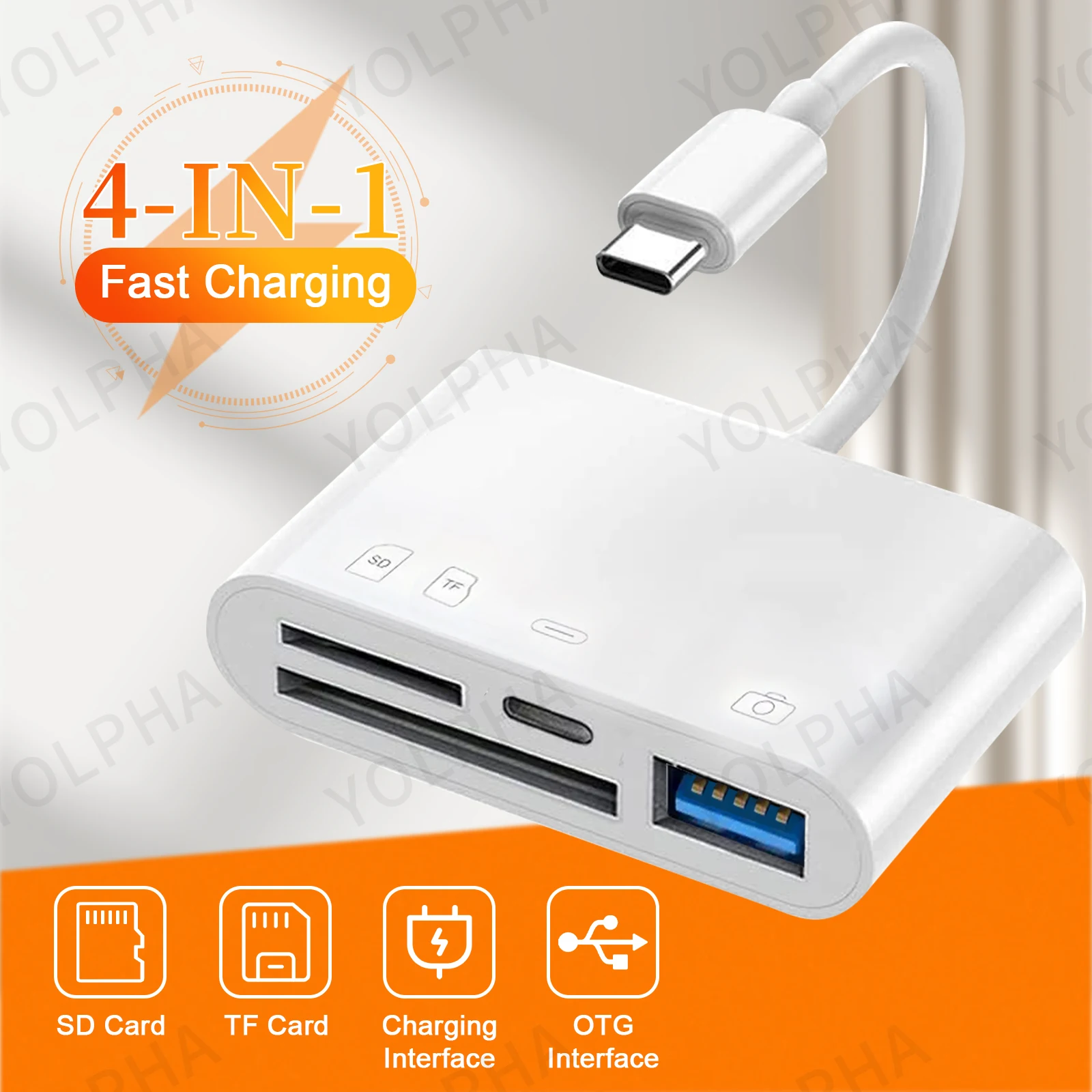 4IN1 Type C OTG Adapter 30W Quick Charge USBC to MicroSD TF SD Memory Card Reader for iPad/iPhone 15/Huawei/Xiaomi/Macbook