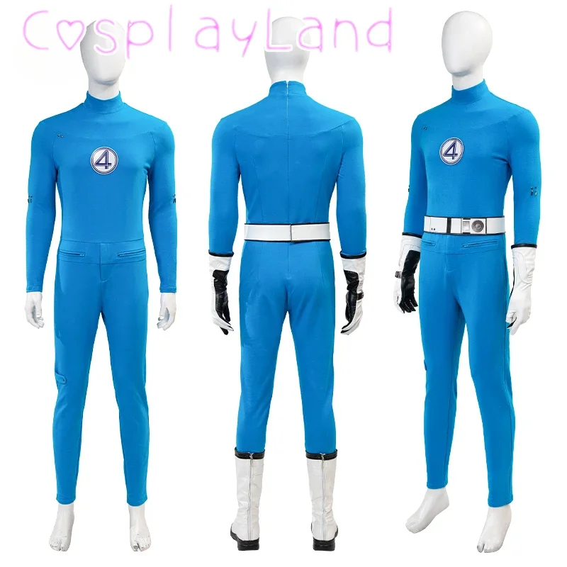 

Fantastic 4 Cosplay Costume Mr.Fantastic Reed Richards Suit Men Blue Jumpsuit Belt Outfit Boots Halloween Comic Con Custom Size