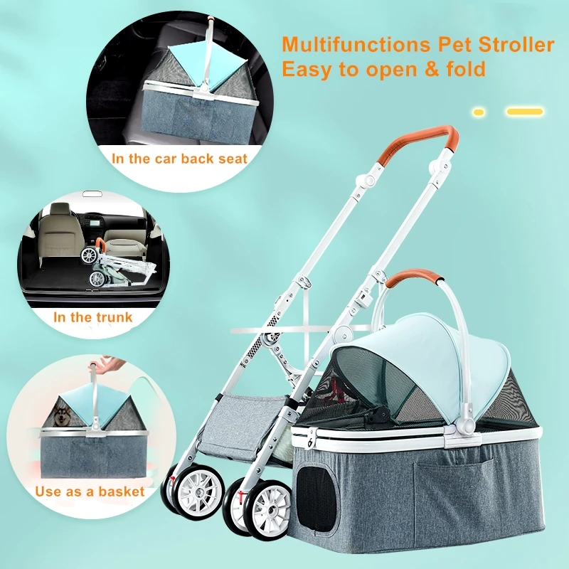 Poussette pour animaux de compagnie T1 personnalisée, poignées amovibles et séparées, cages pour animaux de compagnie, haute qualité