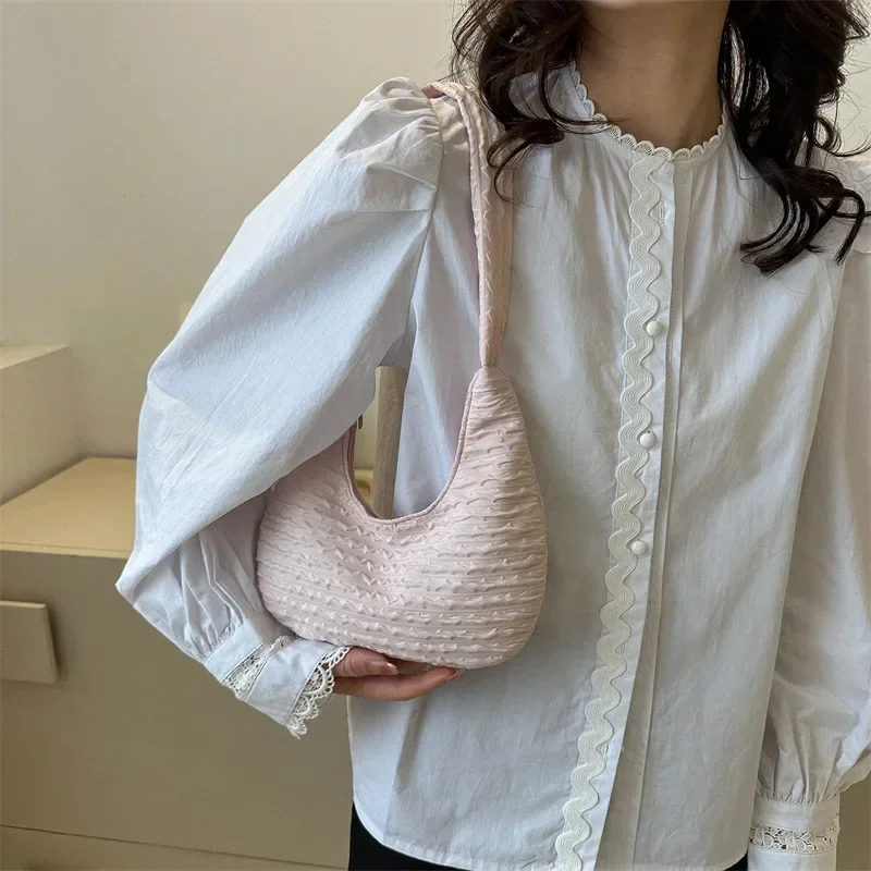 2023 Korean Version Soft Women Shoulder Bag Casual Simple Handbags Designer Artistic Style Underarm Bag Sweet Dumplings Bag