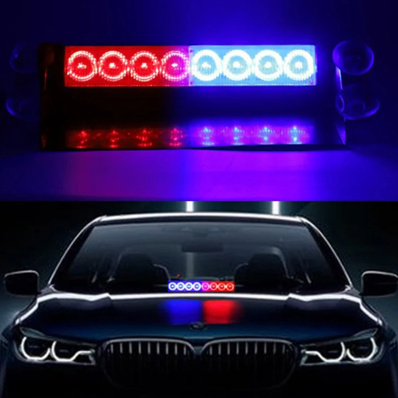 12V Car Flashing Warning Lights LED Police Strobe Lamps DRL Day Running Lights Interior Windshield Suction Truck Automotive