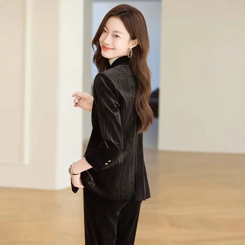 High Quality Fabric Formal Pantsuits Professional Women Blazers Office Work Wear Autumn Winter Career Interview Trousers Sets