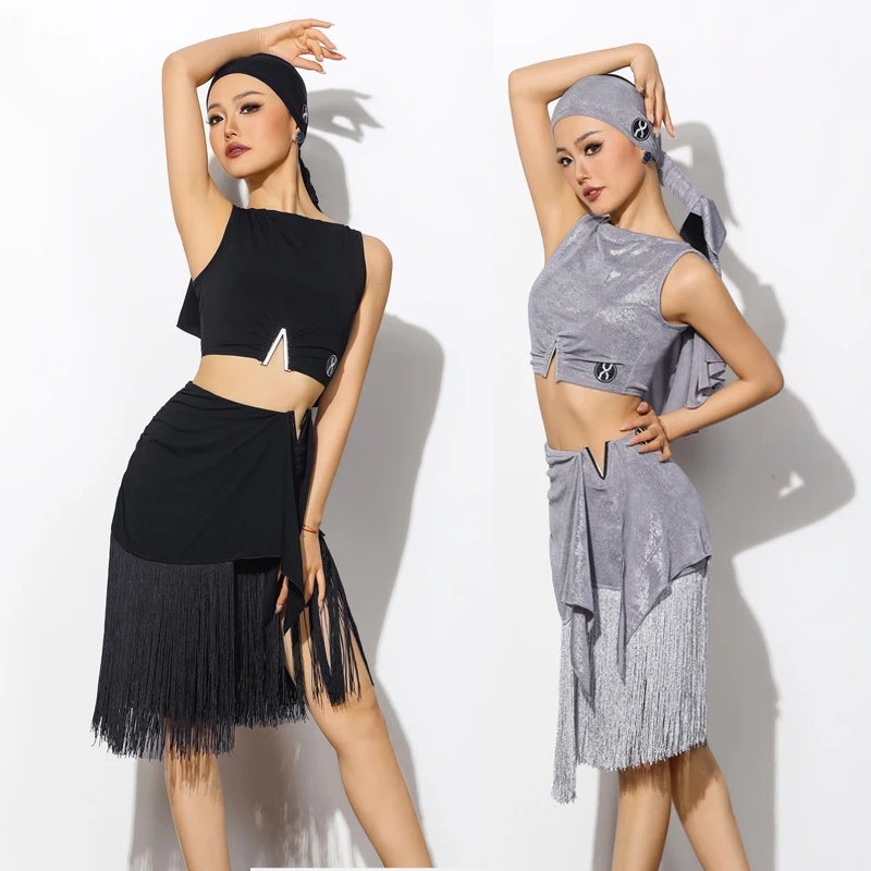 

Summer Latin Dance Performance Costume Adults Latin Dance Clothing Women Sexy Latin Top Tassels Skirt Competition Wear DQS20001