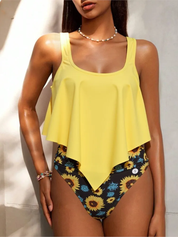 

New High Waist Sexy Swimsuit Women Summer Bathing Suit Bikini Set Sleeveless Swimwear Women Beach Swimming Suit For Female