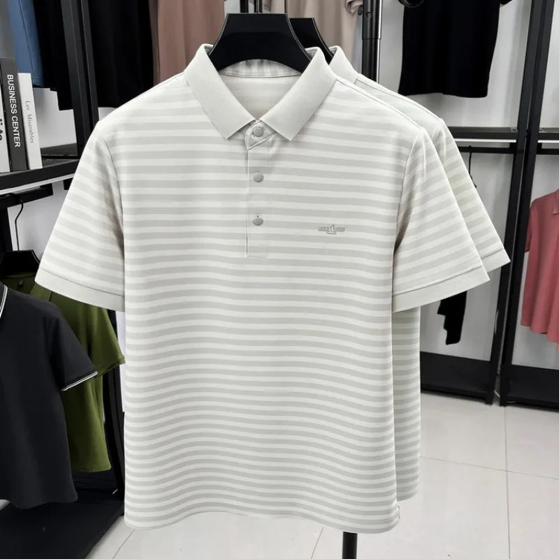 

Mens T Shirts Polo Shirt Color Woven Stripe Slit Hem Casual Style Lightweight Summer Wear Breathable Fabric