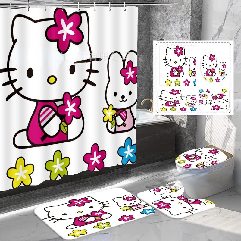 San Lious Popular Katie Cat Series Waterproof Shower Curtain Mold Resistant Durable with Hooks Thick and Easy To Use Curtains