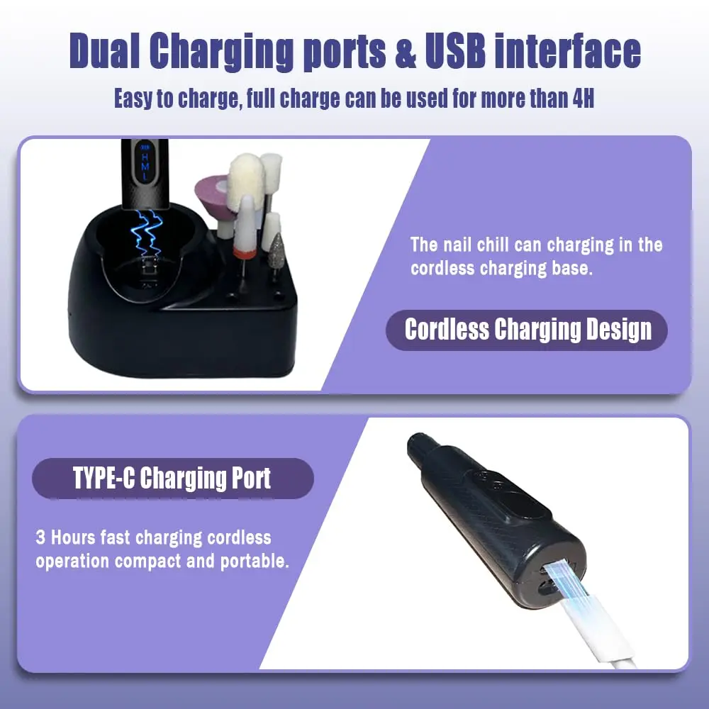مثقاب أظافر كهربائي، مبرد أظافر لاسلكي، مجموعة طلاء أظافر احترافية قابلة لإعادة الشحن من جل الأكريليك #5