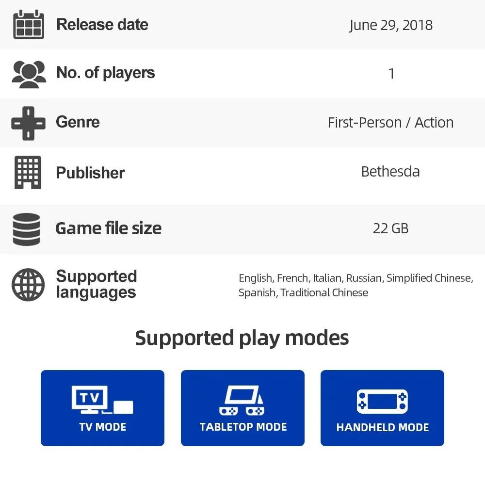 Wolfenstein 2 : The New Colossus -Nintendo Switch Games Physical Cartridge Support TV Tabletop Handheld Game Mode