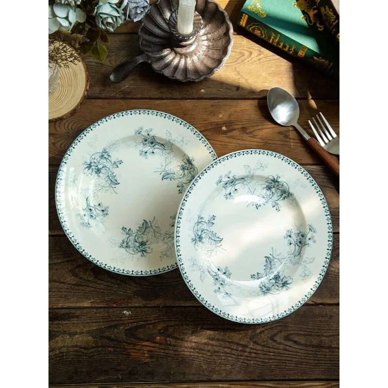 2-piece Vintage Floral Pattern Ceramic Bowl, Elegant Blue Print Tableware, Creative Home Kitchen Serving Bowl Gift for Daily Use