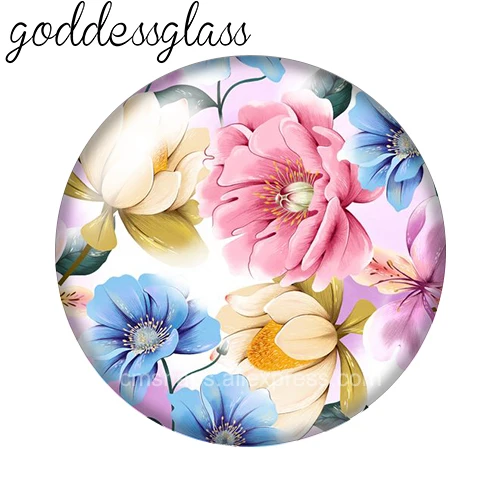 New Beauty Drawing Flowers Pattens 10pcs 12mm/18mm/20mm/25mm Round photo glass cabochon demo flat back Making findings
