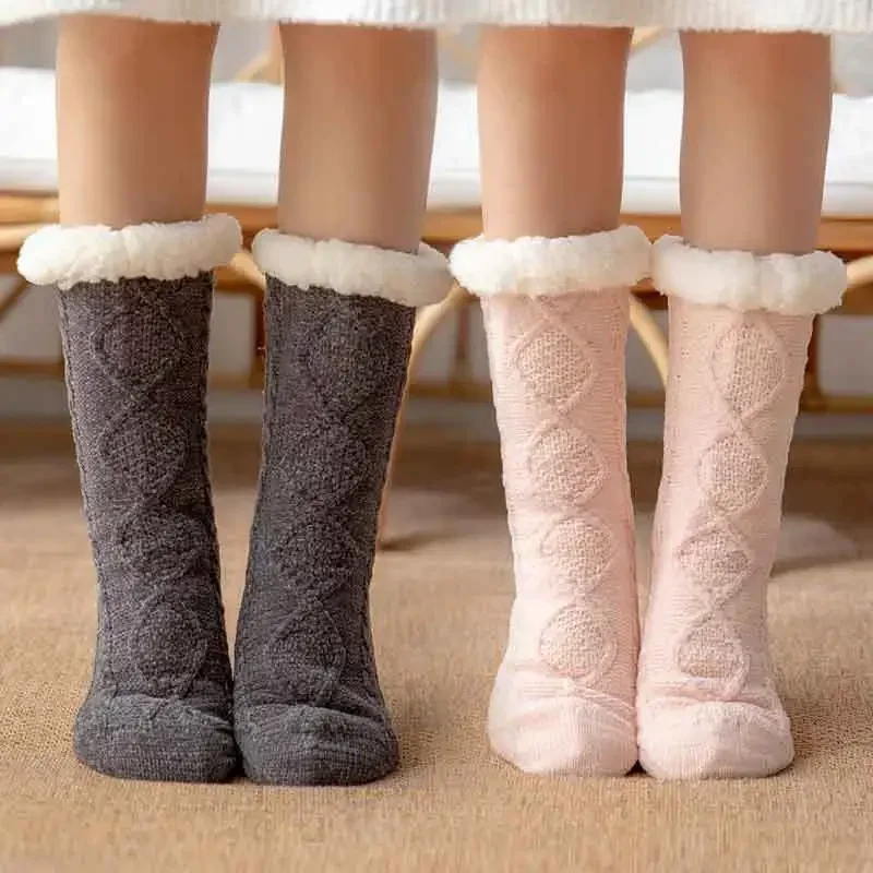 Thickened Winter Woven Thermal Cashmere Socks Floor Socks Women's Carpet Home Plus Velvet Sleep Socks Slippers Leg Cover