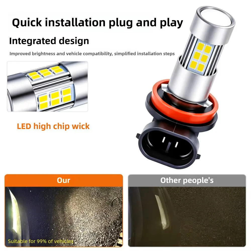 4-Sides 3030 Super Bright LED Anti Fog Bulbs 2PCS H8 H11 H27 881 9006 HB4 Yellow White 12V 24V Car Fog Light Replacement view 5