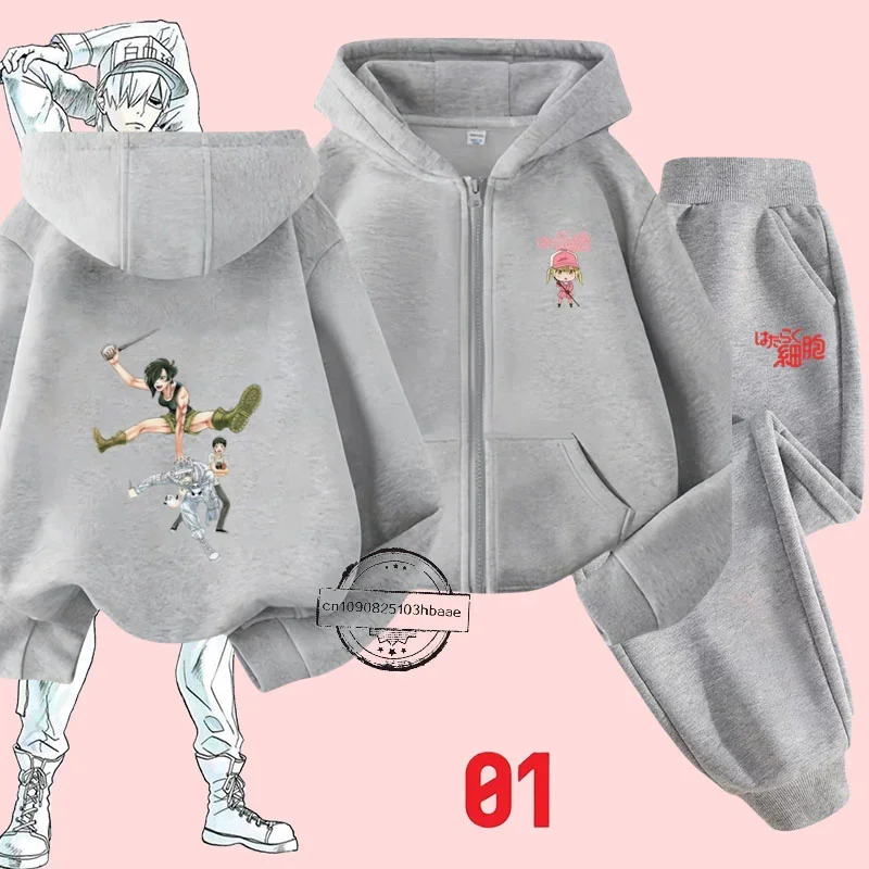 

Autumn new Hataraku Saibou children's hoodie set Day well cartoon anime printed boys and girls with the same zip-up shirt top