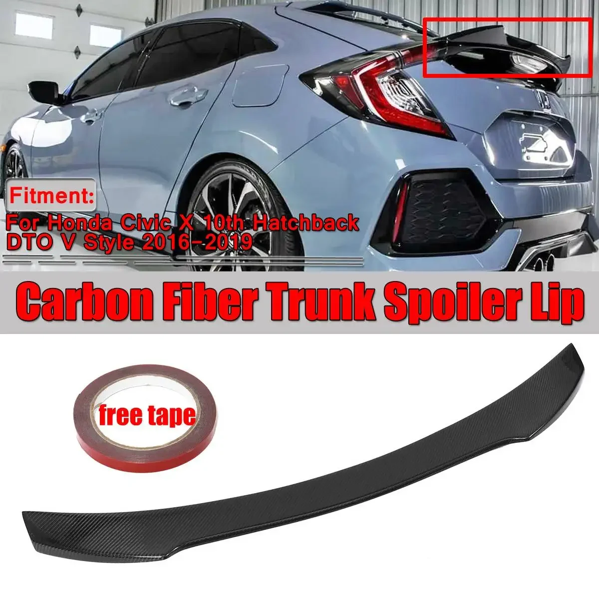 

High Quality Car Rear Trunk Spoiler Lip Boot Wing Lip For Honda For Civic X 10th Hatchback 2017 2018 2019 Rear Spoiler Wing Lip