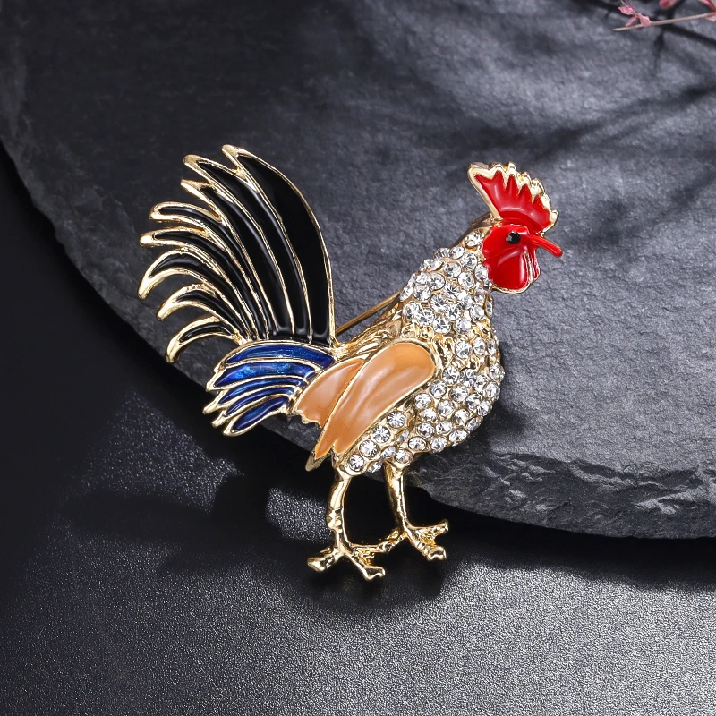 Vintage Rhinestone Enamel Rooster Brooches For Women Men Creative Fashion Chicken Brooch Lapel Pins Casual Party Jewelry Gifts