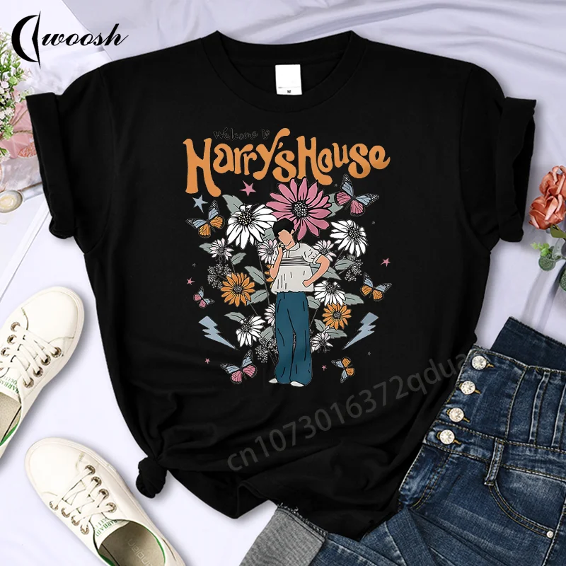 Limited Harrys House Women T-shirts 100% Cotton Summer Manga Graphic Short Sleeve Tee Soft Summer Unisex Oversized Tops Clothing