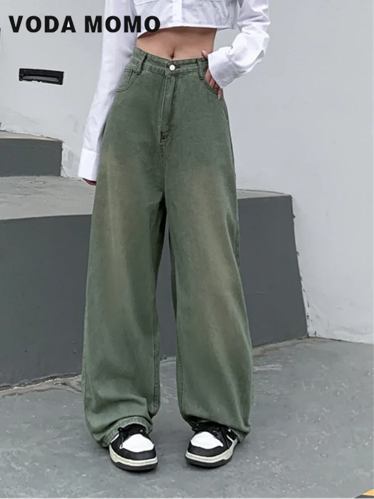 

Свободные прямые широкие джинсы женские Y2k повседневная уличная одежда винтажные брюки для мытья полов весна осень новые базовые женские джинсы с высокой талией