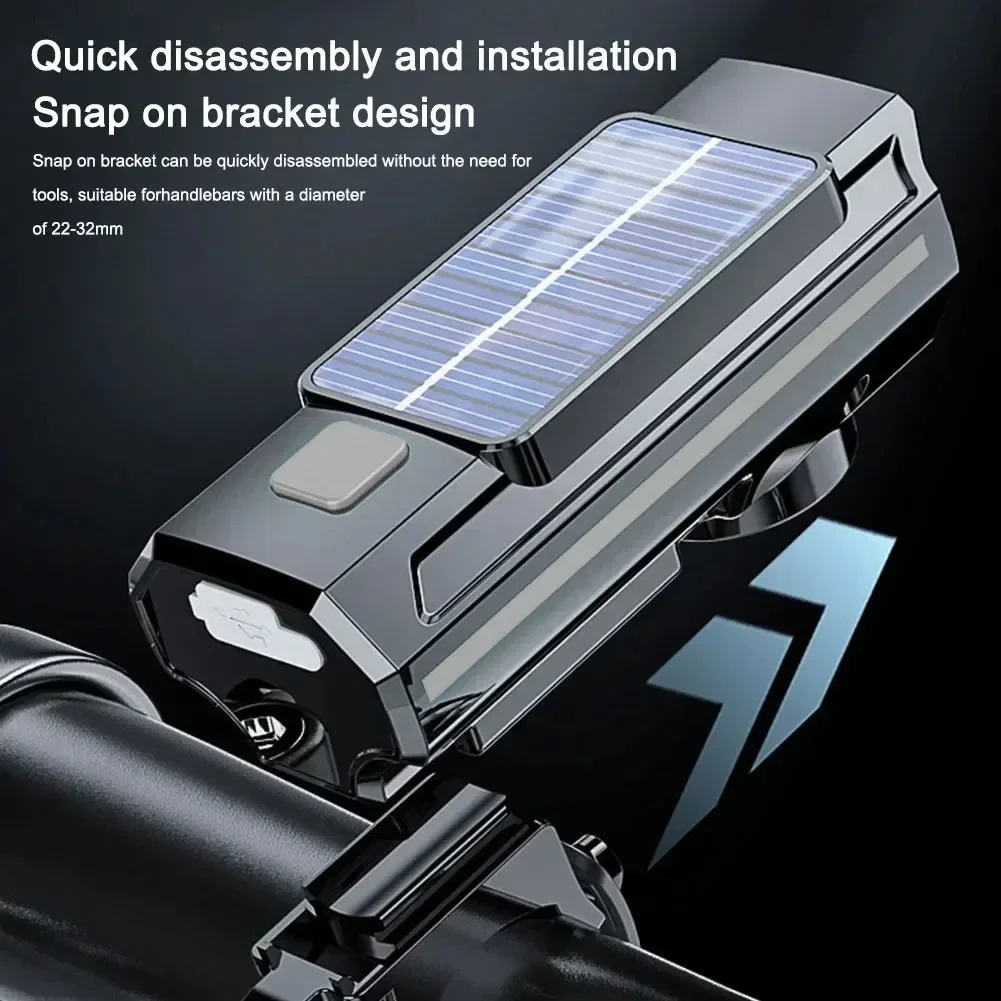 Bicycle Lights Solar Power/USB Charging MTB Road Bike Front Lamp Waterproof LED Cycling Lantern with Horn Bicycle Accessories