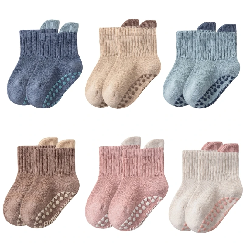 

6Pair NonSlip Baby Solid Color Floor Socks Safe Soles Ankle Socks Breathable FirstWalker Socks 0-5Y Baby Accessories