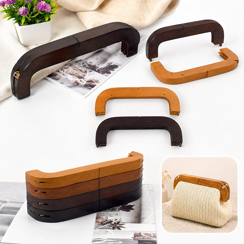 

1Pc 25cm Wooden Bag Handles Purse Frame Kiss Clasp Screw Closure Brackets for Handbag Wallet Woven DIY Craft Making Accessories