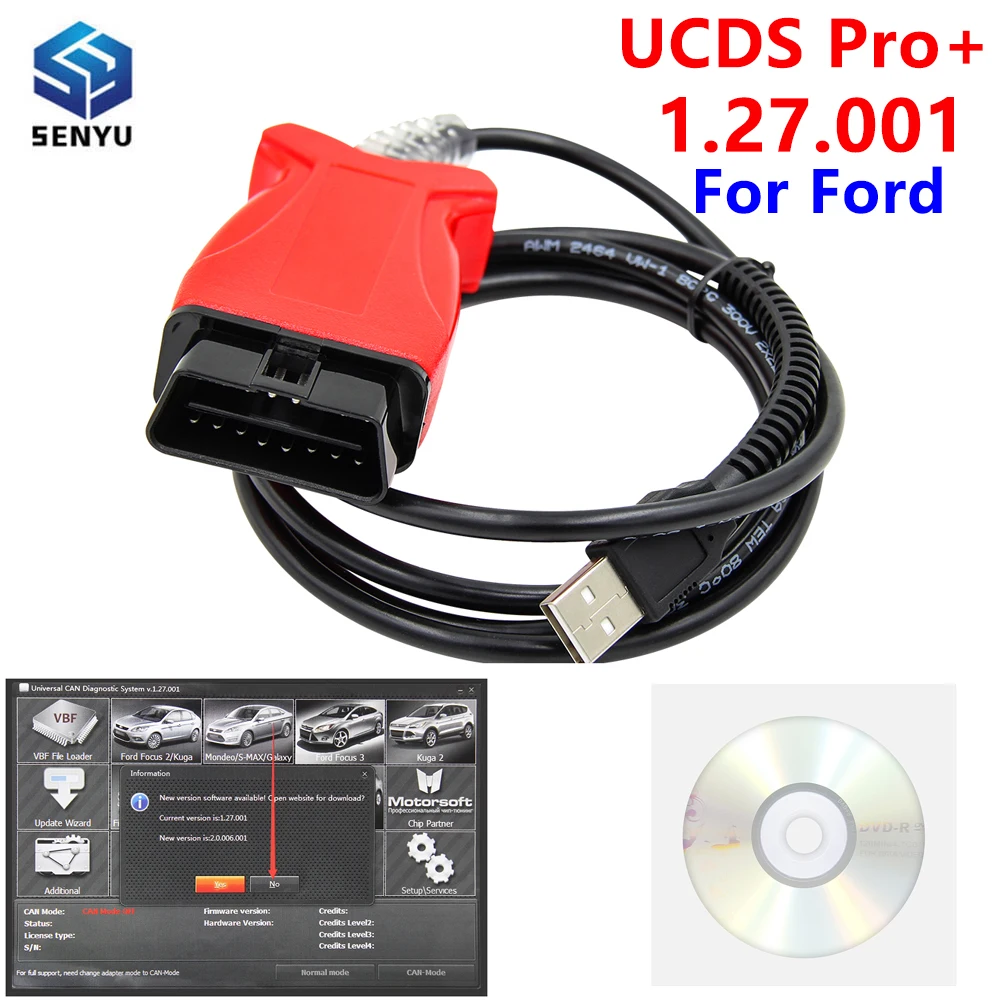 for Ford UCDS Pro + V1.27.001 Full License Activated 35 Tokens Auto OBD2 Scanner Cable Re-program ECU TCM BCM Special Function