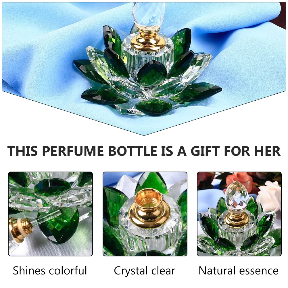 

1Pcs Glass Perfume Bottle Lotus Shape Delicate Leak-Proof Refillable Crystal Holder for Essential Oil Storage Home