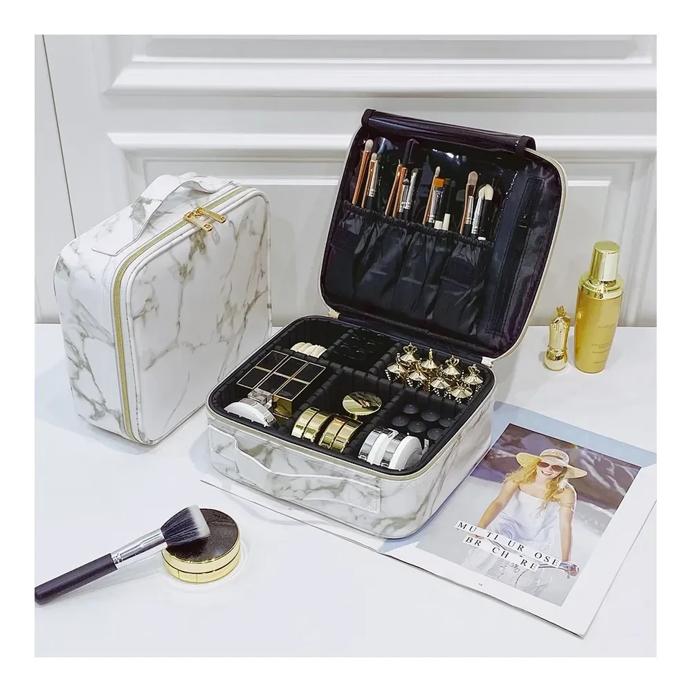 Pu Cosmetic Storage Bag Waterproof Travel Makeup Organizer Professional Portable Clapboard Makeup Box Embroidery Tools Storage O